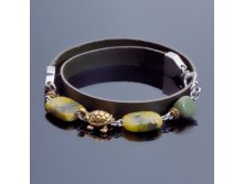 Natural Yellow Turquoise and Leather Cord Bracelet-1.jpg