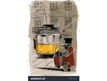 Stock-vector-vector-illustration-of-a-yellow-fashioned-tram-in-an-old-street-of-lisbon-capital-of-portugal-128789837.jpg