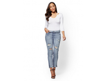 1450  SOHO JEANS - DESTROYED TWO-TONE HIGH-WAIST BOYFRIEND - MOODY BLUE WASH