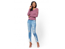 1450  SOHO JEANS - DESTROYED ANKLE LEGGING - HEARTBREAKER BLUE WASH