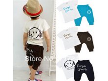 http://www.aliexpress.com/item/Kids-set-summer-wear-Short-sleeve-set-Multicolor-Children-clothing-suit-Wholesale-Smiling-face-t-shirt/769340102.html