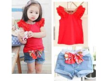 Free-shipping-Girls-suits-girls-cute-lace-sleeve-T-shirt-bowknot-Short-jeans-Summer-wear-5set.jpg