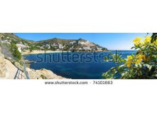 Stock-photo-panorama-over-cala-canyelles-petites-bay-with-flowers-in-foreground-mediterranean-sea-rosas-74101663.jpg