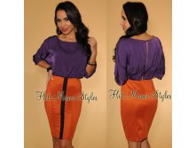 Purple Rust Orange Color-Block Dress (DJ-13974B) - 2800 +%