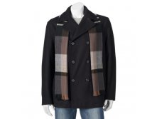 Men's Towne Wool-Blend Double-Breasted Peacoat with Plaid Scarf   $79.99