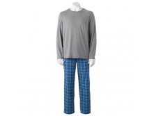 Men's 2-piece Solid Tee & Plaid Microfleece Lounge Pants   $9.99