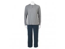 Men's Croft & Barrow(R) Solid Henley & Plaid Flannel Lounge Pants Set   $19.99