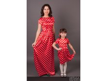 АКЦИЯ!!!Комплект платьев Family Look для мамы и дочки Горошек КРАСНЫЙ.jpg