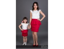 Комплект Family Look юбка с баской М-216 для мамы и дочки КРАСНЫЙ.jpg