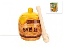 Банка для меда с ложкой "Honey" d=9см. h=11,5см. v=300мл. (ложка-l=12,5см.) (подарочная упаковка) ENS GROUP, Материал: Керамика, Код: 1290364, Артикул: 1290364 194р