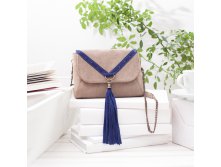 Сумка поясная с кисточкой beige -blue