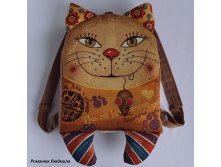 Рюкзак "Кот с мышкой" гобелен, текстиль, ткань