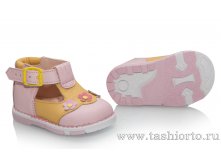 116-13 Туфли, розовый/желтый, кожа, мод. "цветочки", новая подошва  - 1350 руб