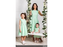 Комплект платьев для мамы и дочки family look Ромашки М-2033 мята.jpg