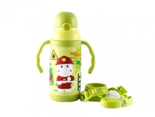 8186 GIPFEL Термопоильник KIDS вакуумный c 3D-принтом, двумя ручками и ремешком, 400мл. Материал: пластик, силикон, нержавеющая сталь 18/10. Цвет: зеленый