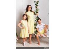Комплект платьев для мамы и дочки family look Ромашки М-2033 желт.jpg