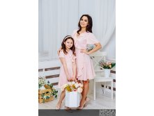 Комплект платьев с воланами Family Look для мамы и дочки Кармен М-2064 перс.jpg