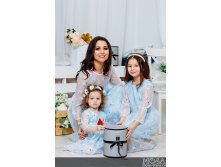 Комплект нарядных платьев Family Look для мамы и дочки Фламинго М-2067 голуб.jpg