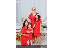 Комплект платьев с воланами Family Look для мамы и дочки Кармен М-2064 красн.jpg
