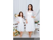 Комплект нарядных платьев Family Look для мамы и дочки Фламинго М-2067 бел.jpg