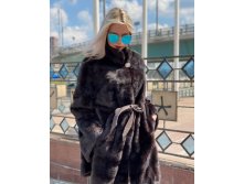 шуба из меха норки с воротником стойкой с поясом цвет уголь распродажа  32тыс