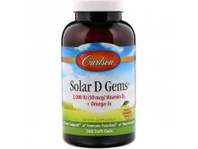 Carlson Labs, Solar D Gems, витамин D3 + омега-3 кислоты, натуральный лимонный вкус, 2000 МЕ, 360 мягких таблеток 1687р+13%