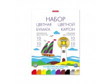 58504 Набор мелованной цветной бумаги и картона глян. двустор. в папке ErichKrause@, А4, 20 л, 10 цв.+10 цв. игрушка-набор для детского творчества Цена 129,8+% в наличии 11 упаковок.jpg