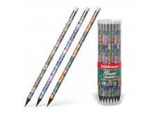 55282 Чернографитный карандаш пластиковый ErichKrause Flower, трехгранный, с ластиком, HB (в тубусе по 42 шт.) Цена 12+% в наличии 18 шт.jpg