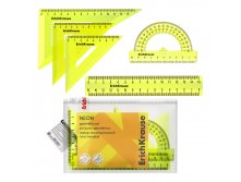 49563 Набор геометрический малый пластиковый ErichKrause Neon, (линейка, 3 угольника, транспортир), желтый (в пакете по 20 шт) Цена 132+% в наличии 16 шт.jpg