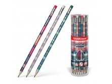 56010 Чернографитный карандаш ErichKrause Tartan, трехгранный, с ластиком, HB (в тубусе по 42 шт.) Цена 8+% в наличии 38 шт. Мин заказ 6 шт. Если меньше 6 шт Цена будет 11+% за 1 шт.jpg