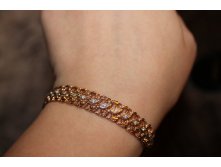 Браслет двойной бисмарк с накладками из белого золота и кристаллами Swarovski