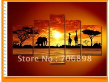 Framed-5-Panels-100-Handmade-Modern-African-Art-font-b-Elephant-b-font-and-Giraffe-Landscape.jpg