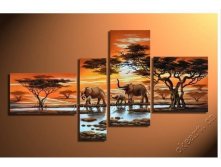 A-happy-family-fortune-tree-4-panel-wall-art-in-Africa-elephant-style-landscape-painting-morning.jpg