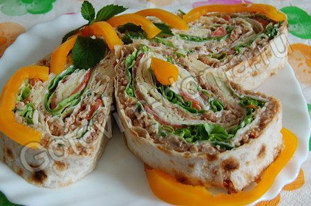 Закуска из лаваша с мясным фаршем