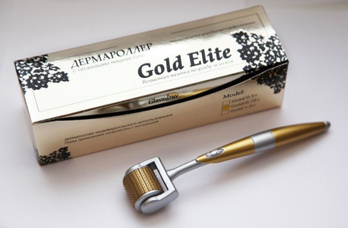 Дермароллер Мезороллер GOLD ELITE титановые позолоченне микроиглы лазерная заточка