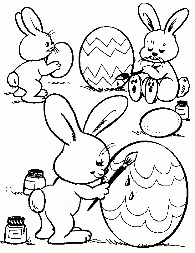 bunnies decorating easter eggs coloring page.gif