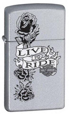 1327    ZIPPO 24008 HARLEY DAVIDSON LIVE TO RIDE SLIM SATIN CHROME