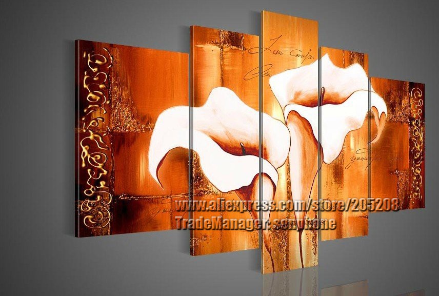 Framed-5-Panels-100-Handpainted-High-End-Amazing-Orange-Calla-font-b-Lily-b-font-Oil.jpg