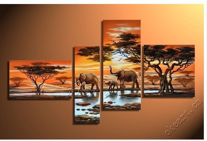 A-happy-family-fortune-tree-4-panel-wall-art-in-Africa-elephant-style-landscape-painting-morning.jpg