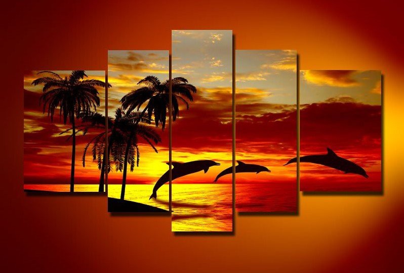 -font-b-Oil-b-font-wall-art-Sunrise-font-b-beach-b-font-dolphins-home.jpg