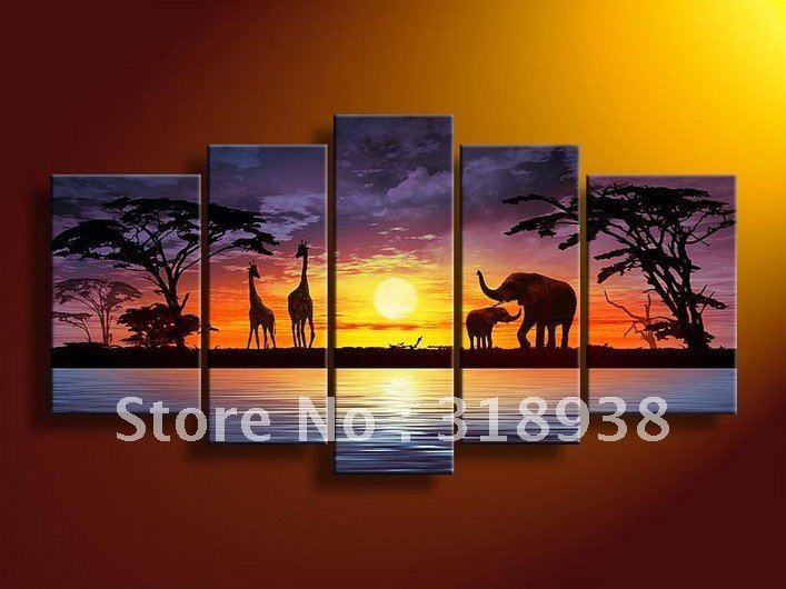 Framed-Free-shipping-Hand-painted-african-scenery-landscape-font-b-Group-b-font-font-b-Oil.jpg