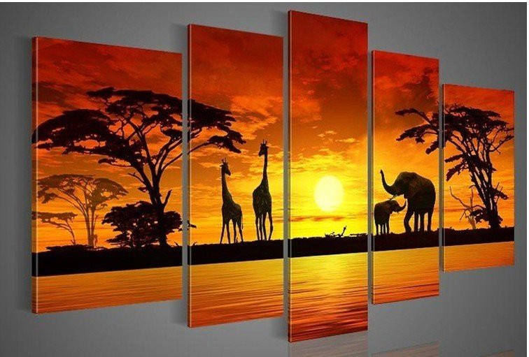 100-Hand-painted-Free-shipping-sun-woods-The-giraffe-font-b-elephant-b-font-ecorative-landscape-1.jpg