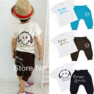 http://www.aliexpress.com/item/Kids-set-summer-wear-Short-sleeve-set-Multicolor-Children-clothing-suit-Wholesale-Smiling-face-t-shirt/769340102.html