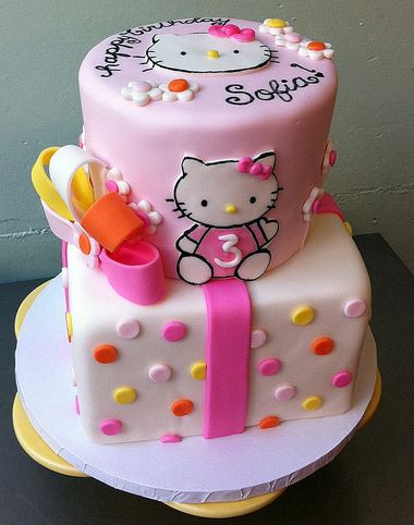 Hello Kitty birthday cake for 3 year old in 2 tiers and light pink.JPG