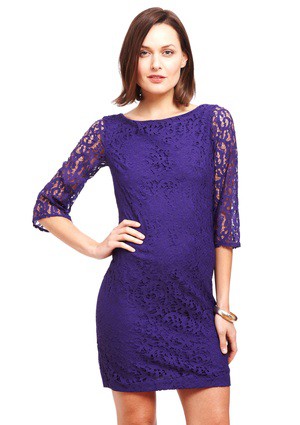 NINE WEST Three-Quarter Zipper Back Lace Dress,  42, 1400