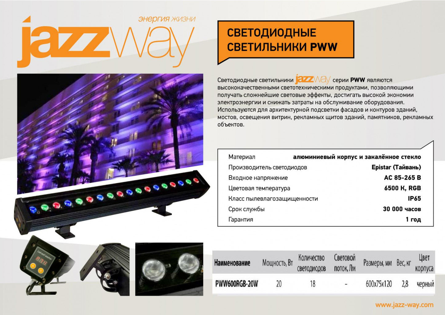 PWW 600RGB-20W 18led IP65