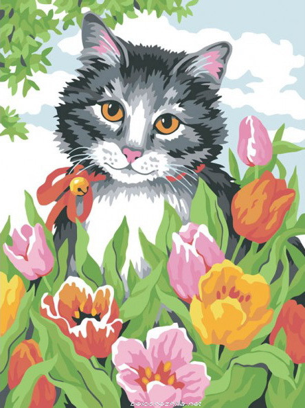 СЕ-206. Котенок в тюльпанах.jpg