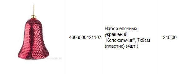 4606500421107 Набор елочных украшений Колокольчик, 7х9см (пластик) (4шт.) 246.JPG