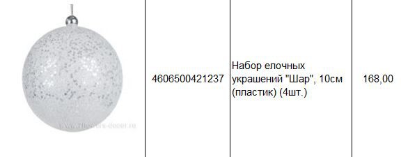 4606500421237 Набор елочных украшений Шар, 10см (пластик) (4шт.) 168.JPG