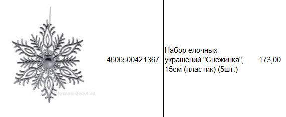 4606500421367 Набор елочных украшений Снежинка, 15см (пластик) (5шт.) 173.JPG